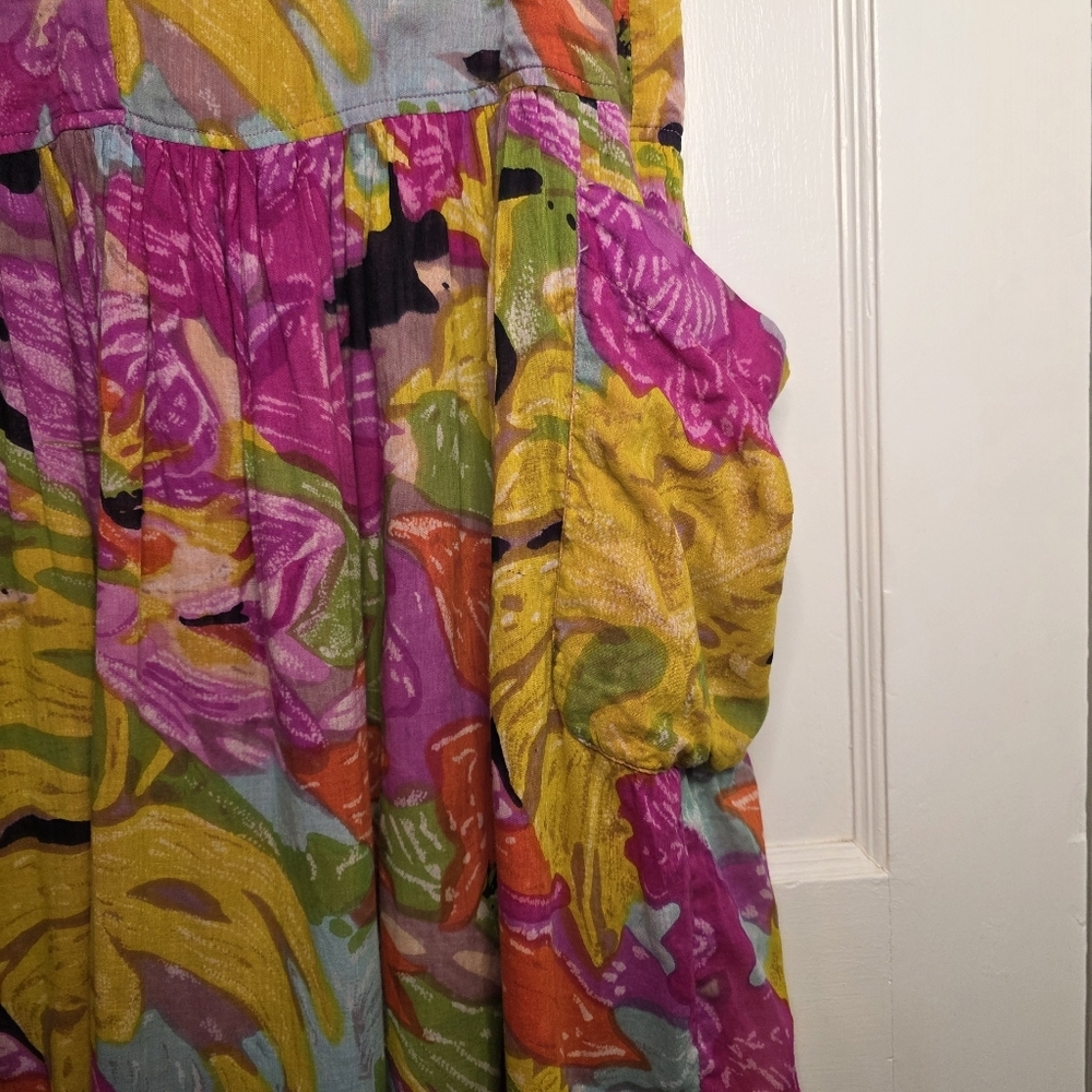 Vintage Erika Taylor Drop-Waist Cotton Dress – Size M – Pink Floral - Picture 4 of 7